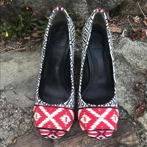 SOLD Tory Burch Dara Ikat knit chunky heels